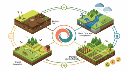 Fototapeta premium Illustration Sustainable Agriculture Cycle Eco Friendly Farming Practices. EPS Editable. Vector Illustrations.