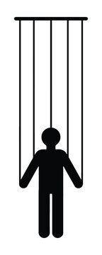 Black silhouette of a puppet on strings