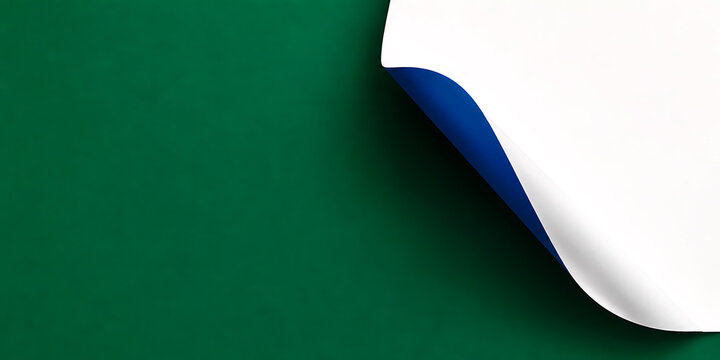 Deep emerald green background featuring a curled white corner revealing a vibrant blue layer for modern minimalist graphic design projects