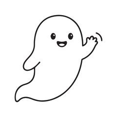 Fototapeta premium Cute friendly ghost outline vector icon. Minimalist Halloween spooky character line art, isolated on white background. 