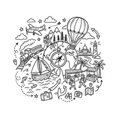 Obraz premium Doodle Style Travel and Adventure Concept Illustration