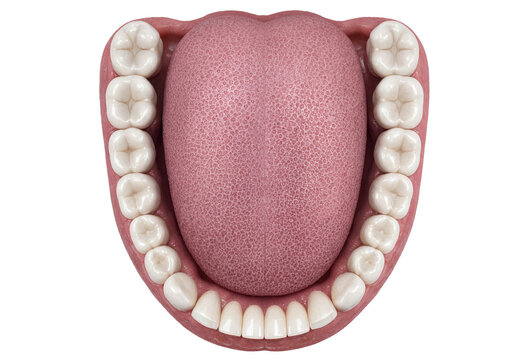 Detailed Anatomical Illustration of Human Oral Cavity Showing Tongue and Lower Teeth for Dental Education and Medical Reference