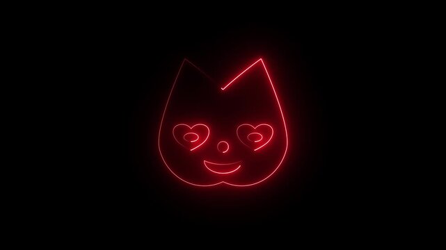 Red neon glowing cat face icon with heart eyes