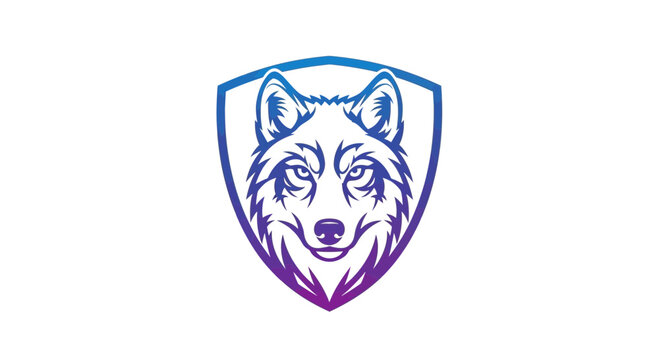 Stylized wolf head emblem on shield abstract gradient design