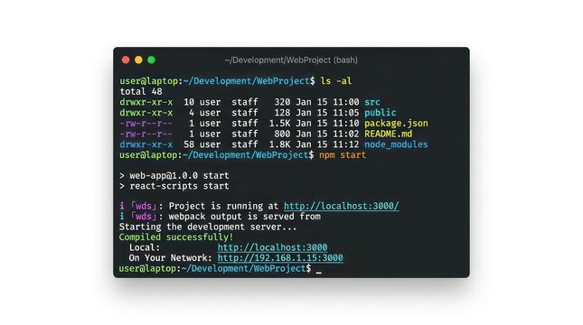Programmer coding in terminal command line interface. Software developer typing Linux commands on dark screen with syntax highlighting.