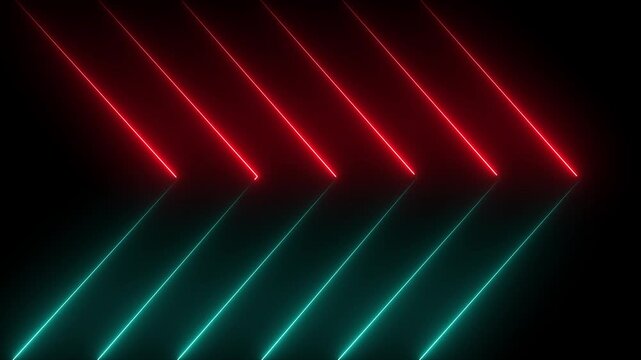 Teal and Red Neon Chevron Arrows Pointing Right on Black Background direction