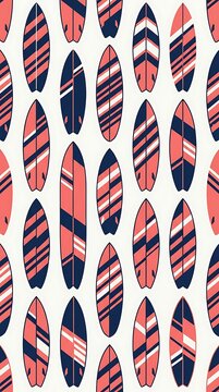 Minimalist surfboard pattern in coral and navy blue