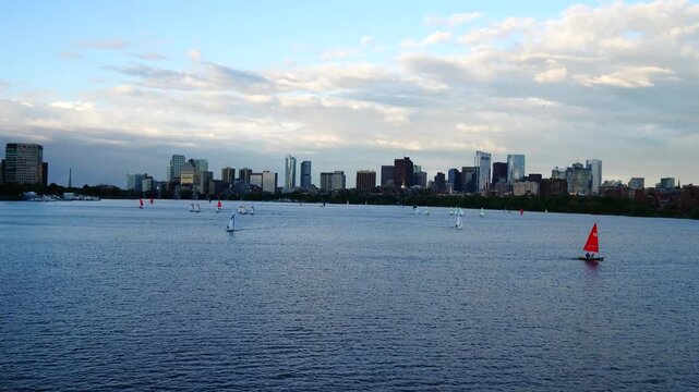 Boston, Massachusetts, USA: 06 01 2026: Charles river, Boston City and Cambridge town