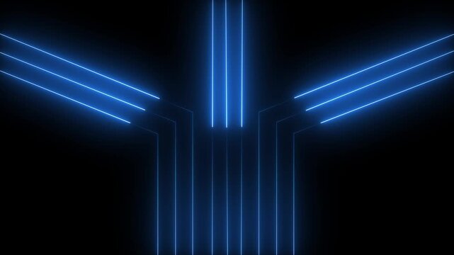 Blue Neon Lines Forming an Abstract Geometric Shape on Black Background light