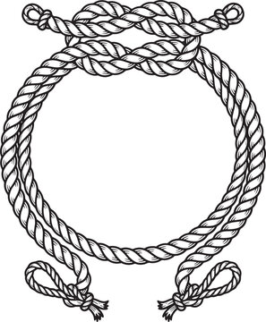 Two overlapping circular loops of thick nautical rope with figure eight knots at the and bottom, isolated on a white background