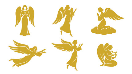 Obraz premium Assorted gold angel silhouettes in various poses.