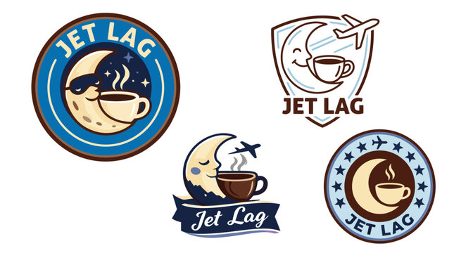 This collection features unique designs depicting a moon and coffee cup concept, capturing the essence of jet lag through whimsical and artistic representations.