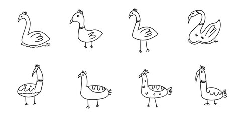 Fototapeta premium hand drawn cute birds set in a doodle style