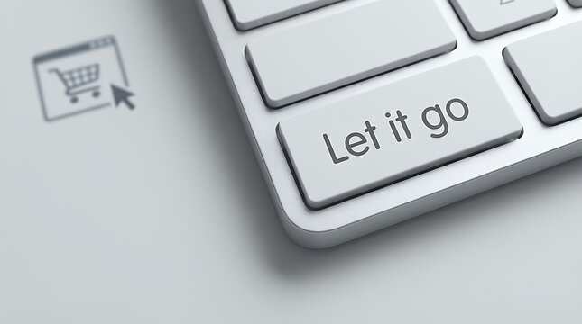 A simple and direct image of a computer keyboard with a "Let it go" button symbolizing release surrender or moving on with an online shopping undertone. let it go button on computer keyboard online