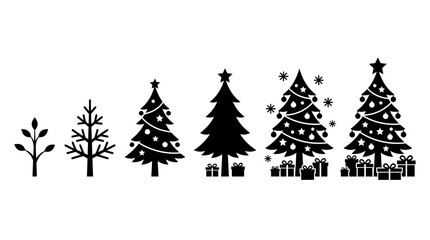 Obraz premium Black Christmas tree silhouettes from small to large.