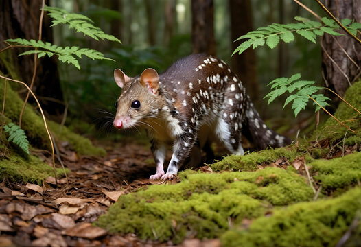 Eastern quoll in natural forest habitat, Australian wildlife and biodiversity, marsupial conservation