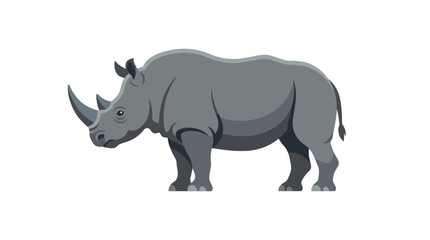 Flat Vector Illustration of a Rhinoceros Standing Side View © John