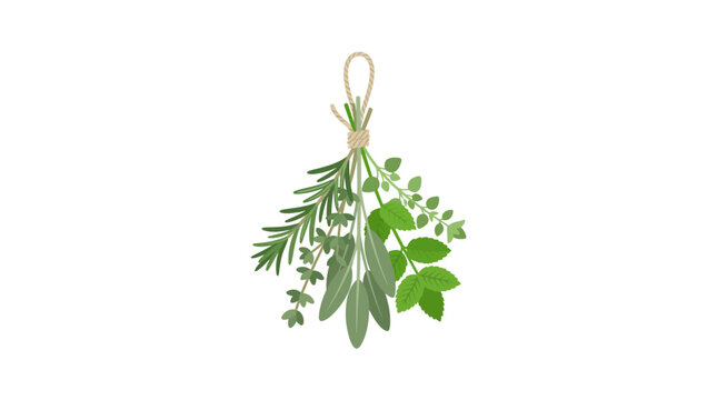 Fresh Aromatic Culinary Herbs Bunch Illustration