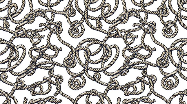 Nautical rope and knots seamless pattern on a white background