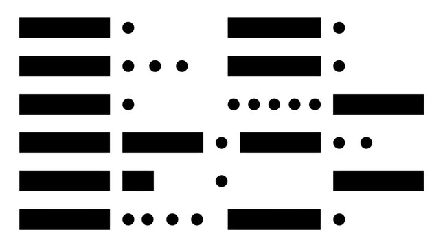Abstract black bars and dots pattern, morse code style graphics.