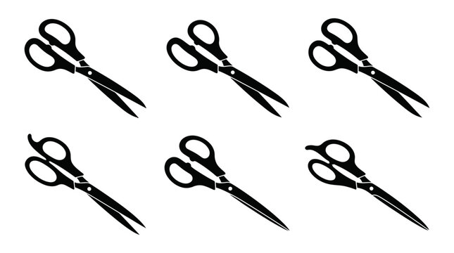 Array of open black scissor silhouettes.