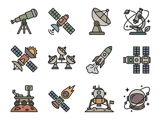 Set of Space Exploration and Astronomy Line Icons © Nesa Fadilah