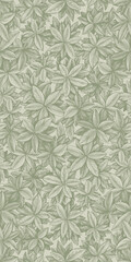 Fototapeta premium Sage Green Engraved Chestnut Leaf Seamless Pattern Vintage Botanical Design