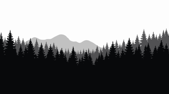 Forest trees set. tree silhouettes for winter forest landscape design, Mountain landscape. Mountains and coniferous forest. Christmas tree, fir-tree, pine, pine-tree
