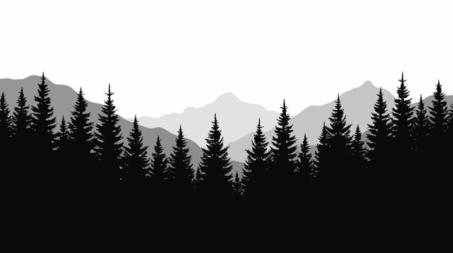 Forest trees set. tree silhouettes for winter forest landscape design, Mountain landscape. Mountains and coniferous forest. Christmas tree, fir-tree, pine, pine-tree
