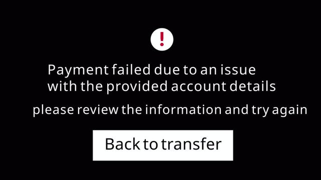 payment declined error notification with exclamation sign in 4K animation with alpha channel warning that the transaction could not be processed Online payment errors on transparent background