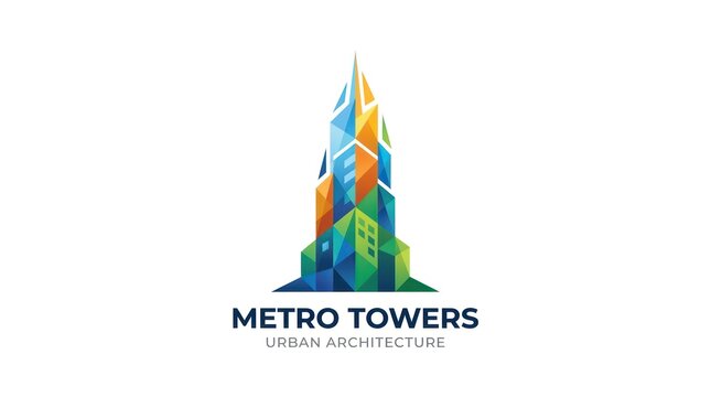 Colorful urban skyscraper logo design. Modern real estate building icon for business branding.