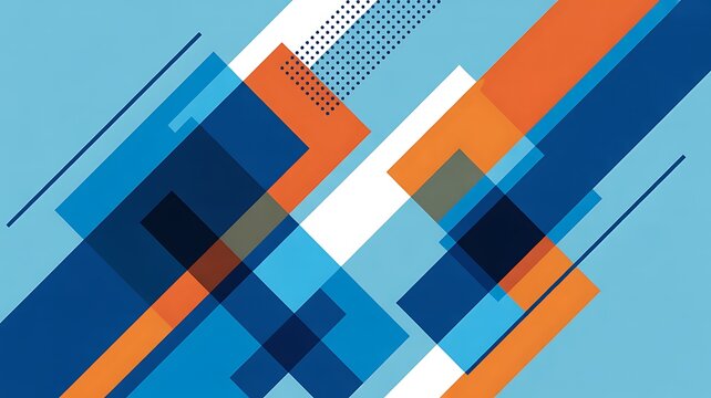 Contemporary arrangement of assorted geometric elements in blue and orange creating a modern visual composition