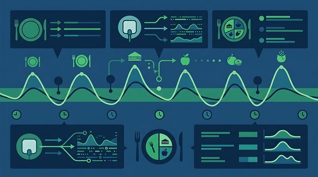Nutrition tracking dashboard with health data and meal icons