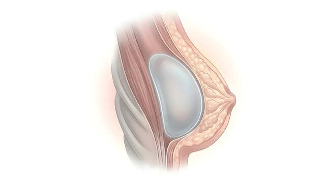 Cross section of breast with silicone implant placement
