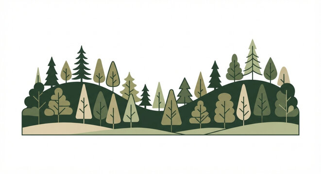 Stylized Flat Vector Forest Landscape and Hills Border Design