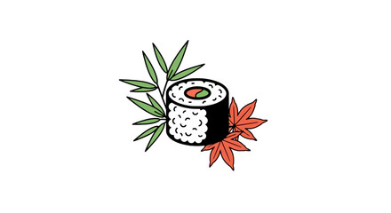Maki sushi roll with decorative bamboo and maple leaves © aldo