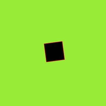 Single black square with red outline on a solid lime green background geometric shape minimal design abstract geometric shape minimal design abstract