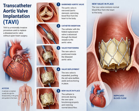 Transcatheter Aortic Valve Implantation TAVI Medical Procedure Infographic