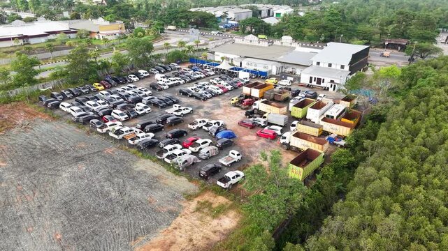 cars parked in a row for sale and auction, cars lined up for easier inspection