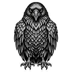 Naklejka premium Intricate black and white raven illustration