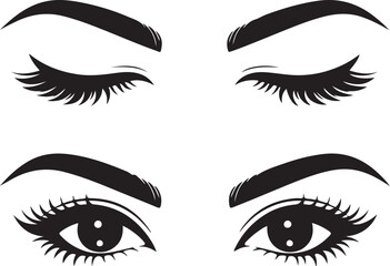 Fototapeta premium Eyebrow stylish closed and open eyes silhouette vector