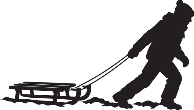  Figure pulling a wooden sled silhouette in snowy conditions silhouette vector