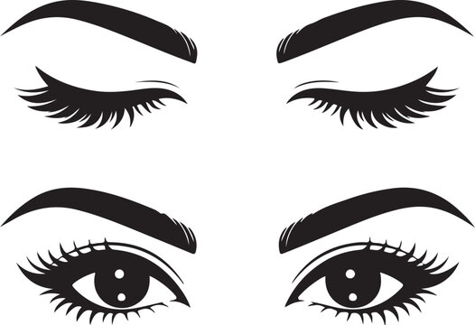 Eyebrow stylish closed and open eyes silhouette vector