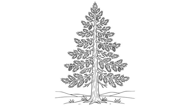 Evergreen Pine Tree Coloring Page for Kids with Pinecones and Landscape