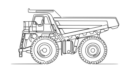 Heavy Duty Mining Dump Truck Outline Illustration - Industrial Vehicle Line Art © Tani