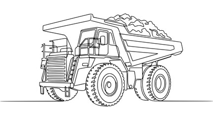 Mining Dump Truck Line Art - Heavy Equipment, Industrial Vehicle Illustration © Tani