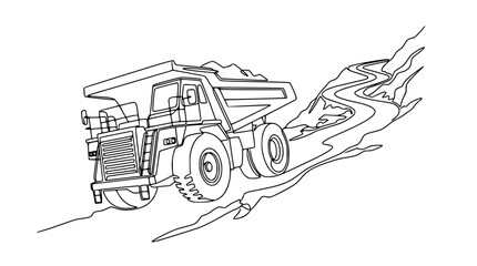 Mining Dump Truck on Winding Road - Outline Illustration © Tani