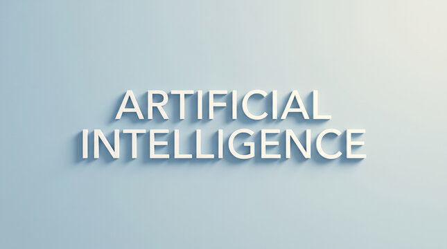 Artificial Intelligence elegant 3d text on blue gradient wall