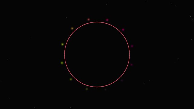 Neon circular sound wave equalizer pulsating against a black background
