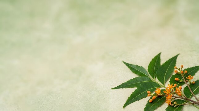 Beautiful Medicinal Neem Leaves with Vibrant Orange Flowers for Natural Healthcare Concepts medicinal neem leaves with flower neem leaves orange flower natural healthcare herbal medicine ayurvedic